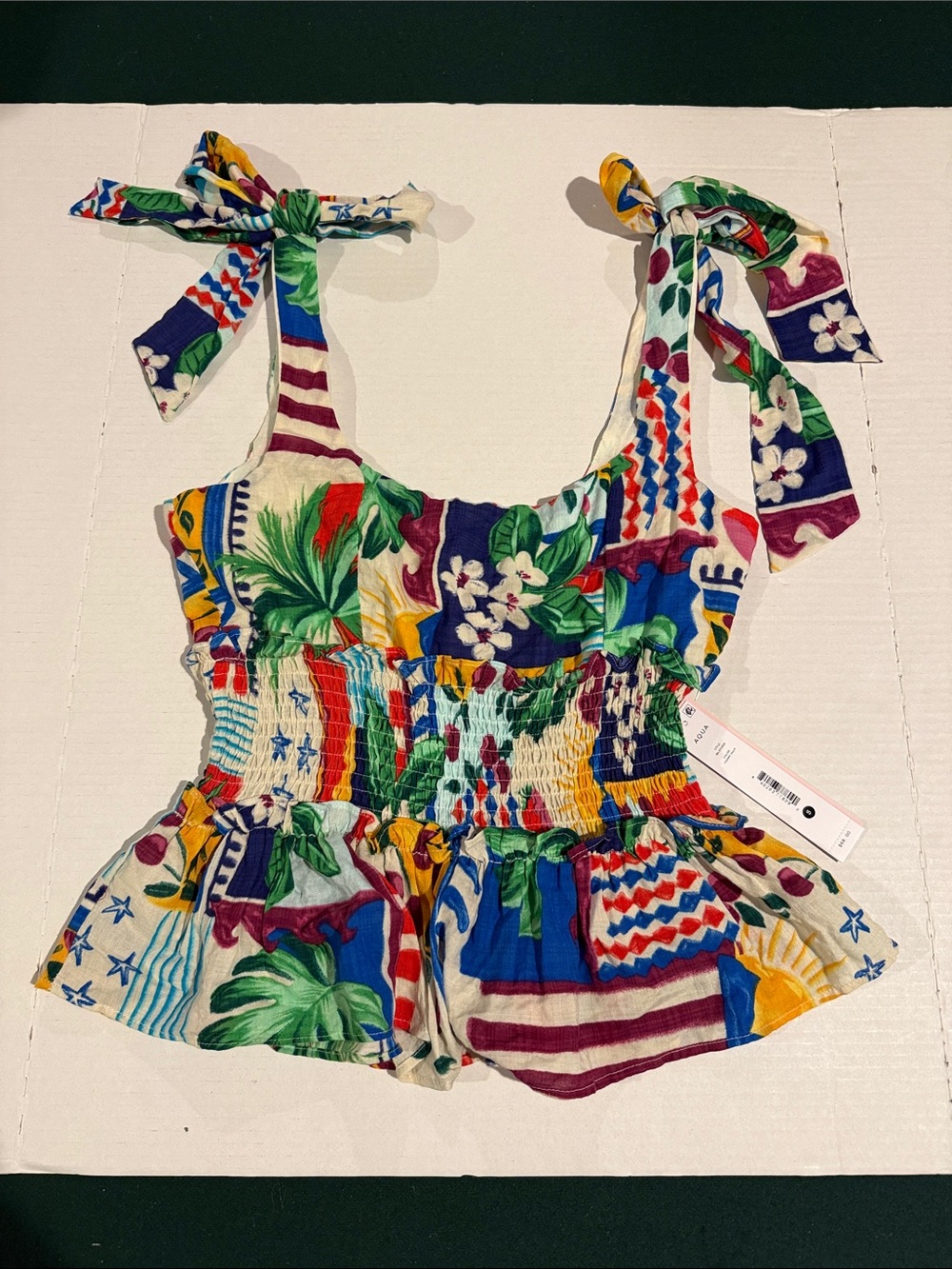 Aqua Multicolor Tropical Tie-Shoulder Bodysuit